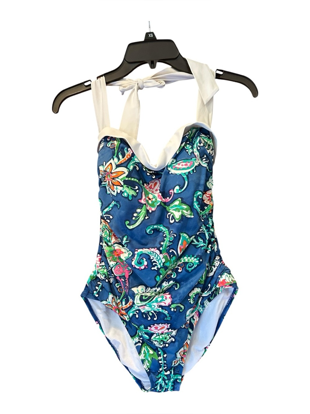 Lauren Ralph Lauren Ruched Halter One Piece Swimsuit Size 10 Blue Paisley